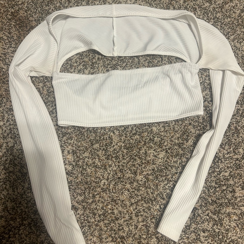 Zara White Ribbed Long Sleeve Top